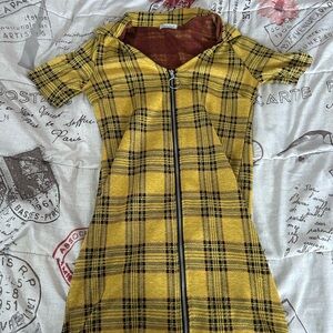 Yellow Plaid Zip-Up Dress